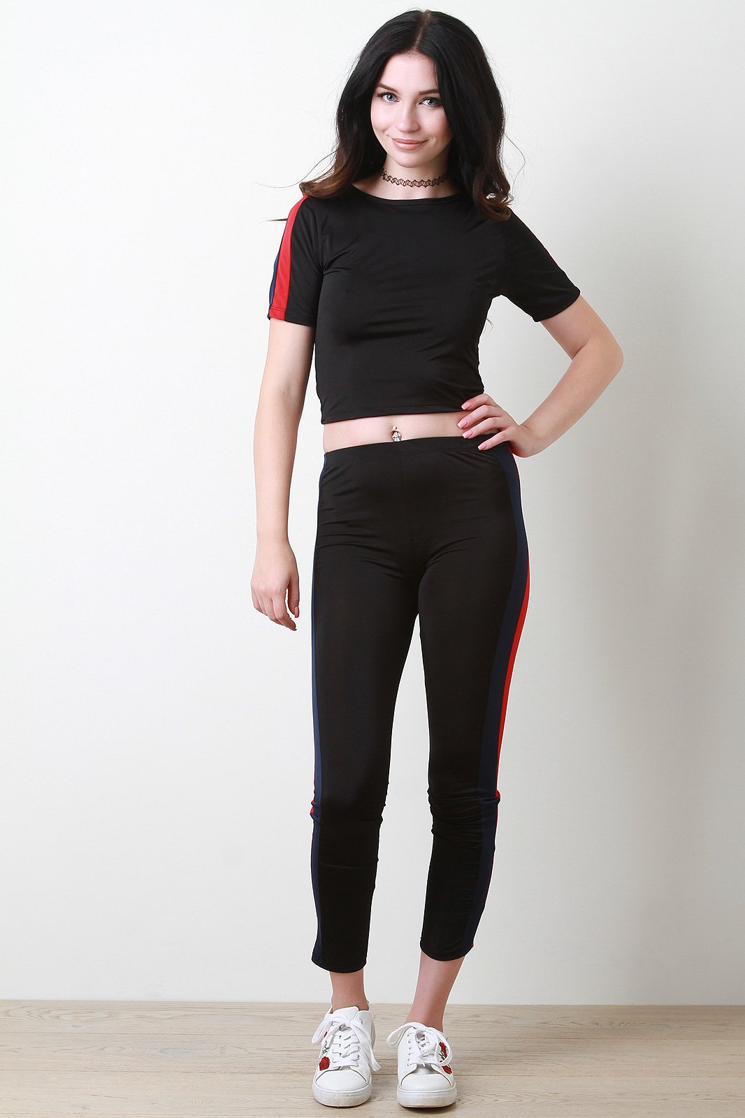 Striped Sides Crop Top and Pants Set