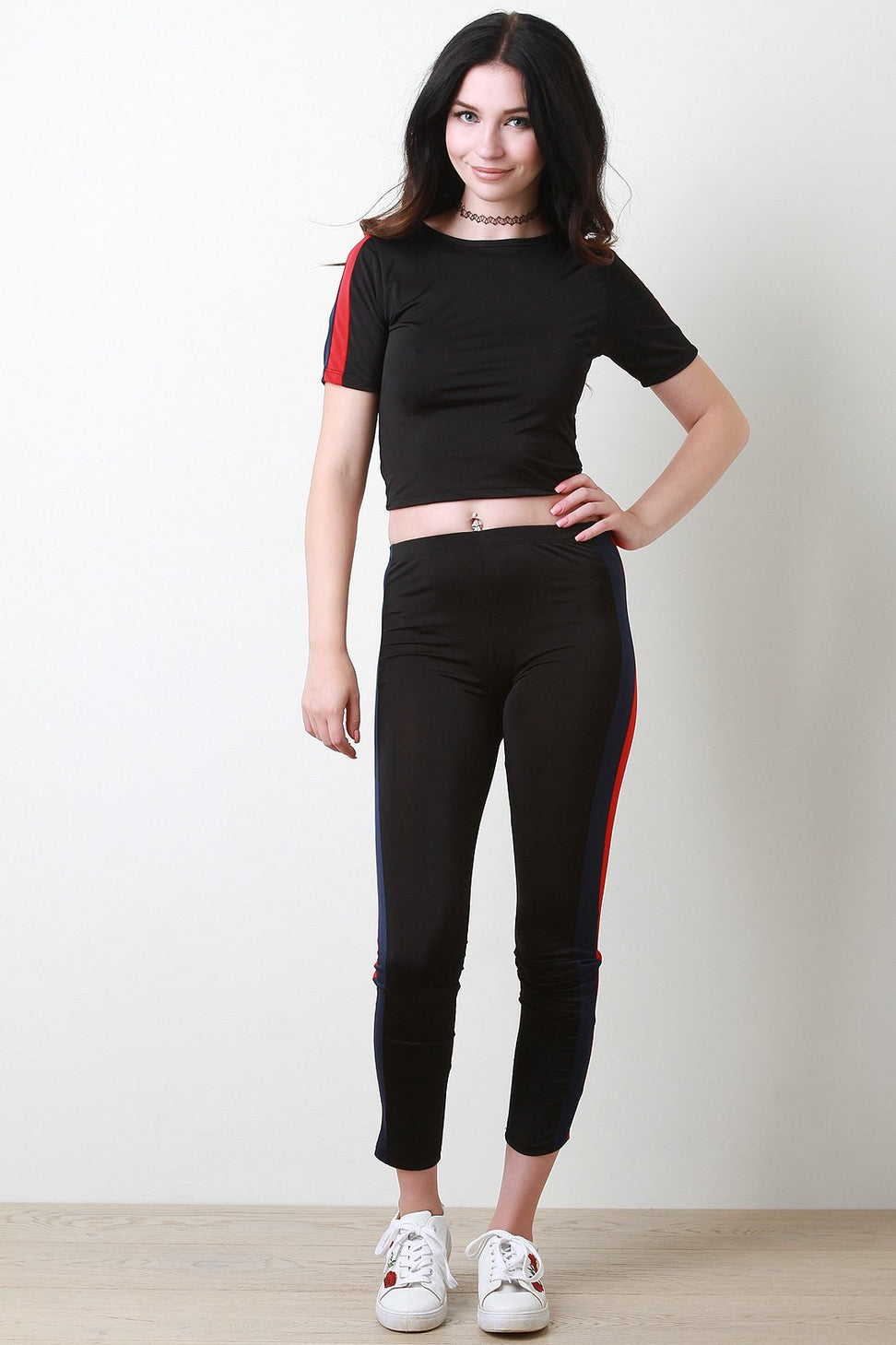 Striped Sides Crop Top and Pants Set