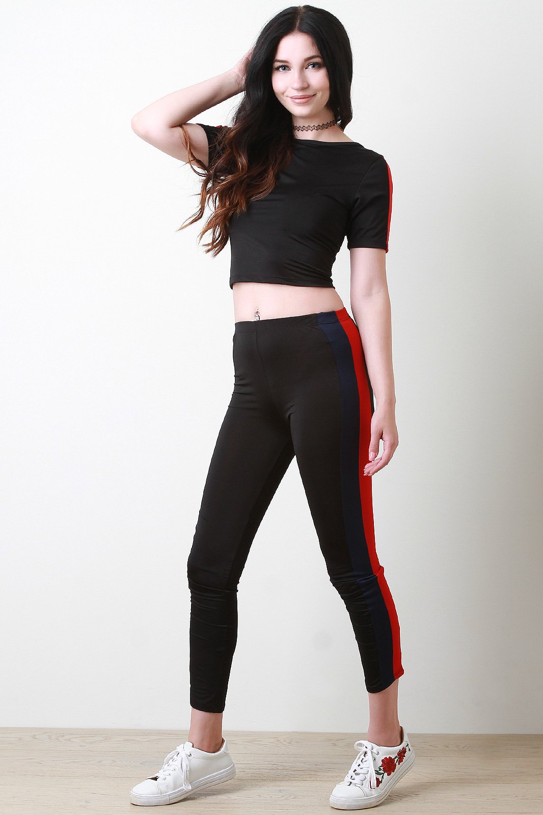 Striped Sides Crop Top and Pants Set