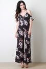 Cold Shoulder Ruffle Wide Leg Floral Jumpsuit
