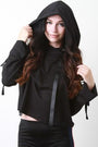 Clasp Strap Long Sleeve Cut Out Raw Boxy Hoodie