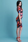 Floral Short Sleeve Bodycon Midi Dress