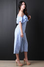 Stripe Single Shoulder Ruffle Capri Jumpsuit