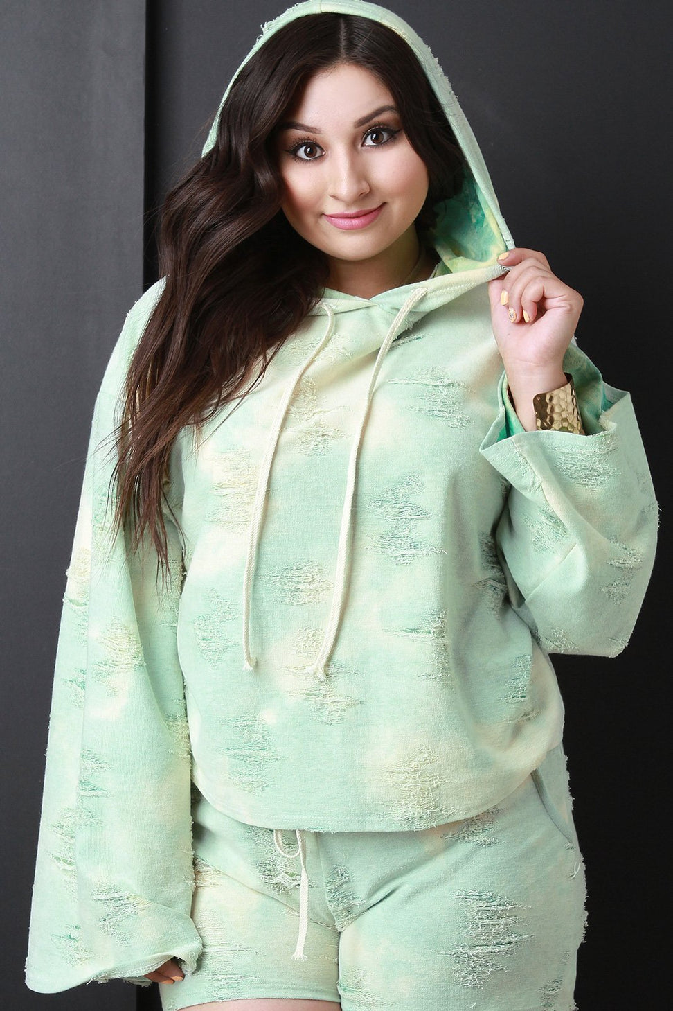 Distressed French Terry Bell Sleeve Hoodie - NoveltyOne