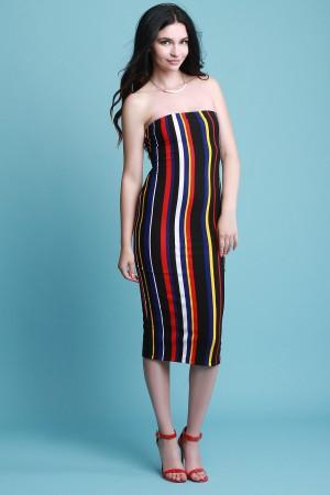 Multi Color Vertical Striped Tube Midi Dress - NoveltyOne
