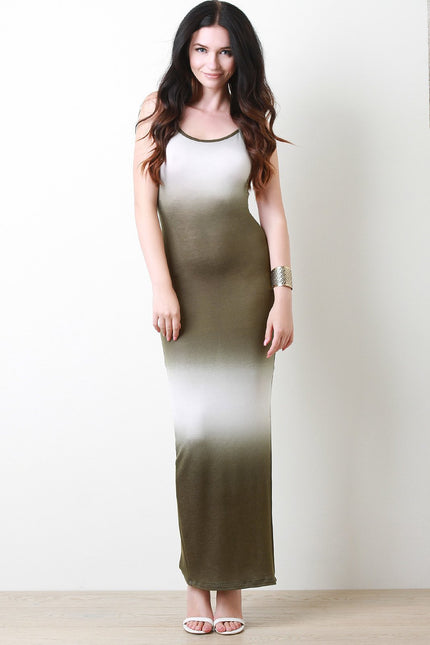 Tie Dye Color Block Crisscross Back Maxi Dress