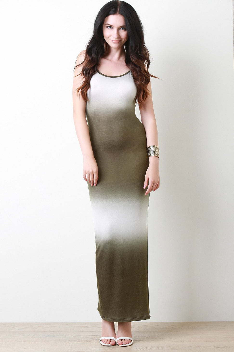 Tie Dye Color Block Crisscross Back Maxi Dress