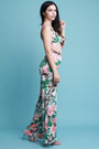 Tropical Floral Cutout Crop Top With Wide Leg Pants Set