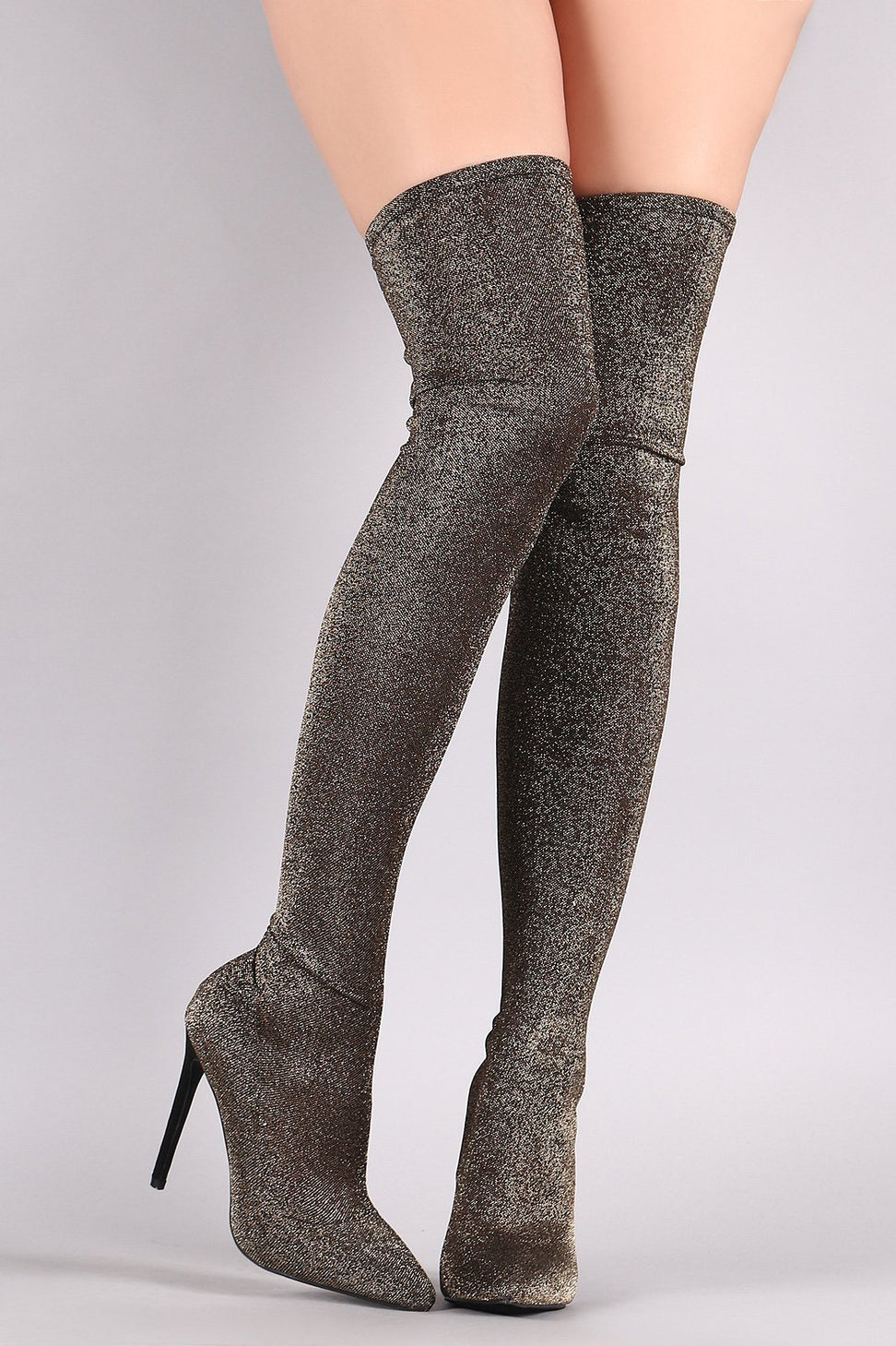 Liliana Glitter Knit Pointy Toe Stiletto Over-The-Knee Boots