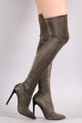 Liliana Glitter Knit Pointy Toe Stiletto Over-The-Knee Boots