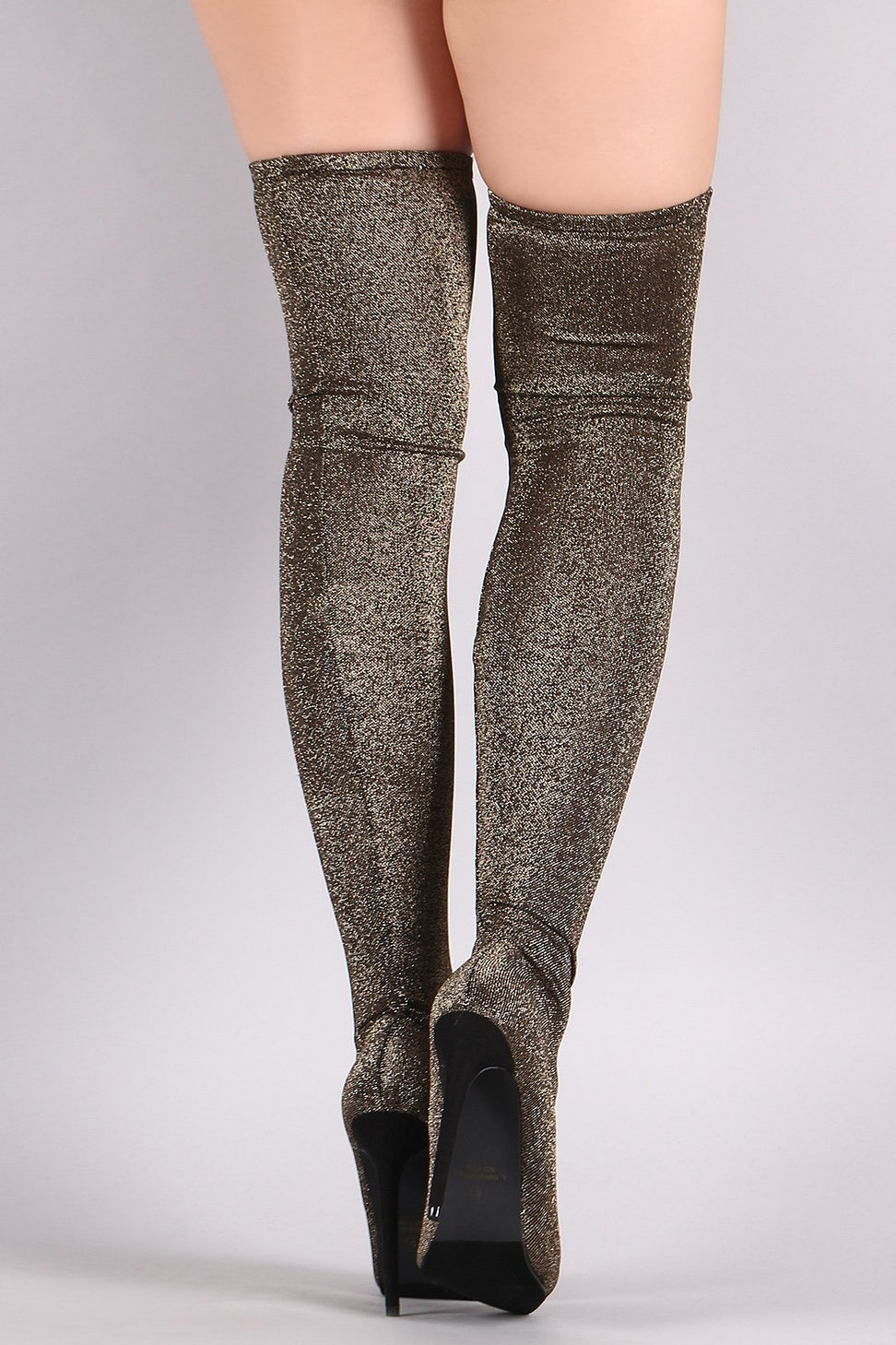 Liliana Glitter Knit Pointy Toe Stiletto Over-The-Knee Boots