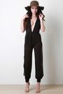 Plunging Neck Waist Sash Mesh Slit Legs Jumpsuit