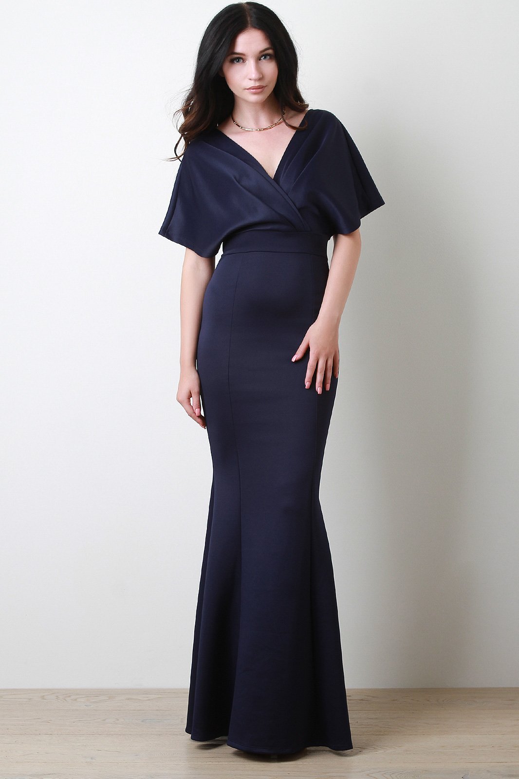 V-Neck Dolman Sleeve Mermaid Flare Maxi Dress