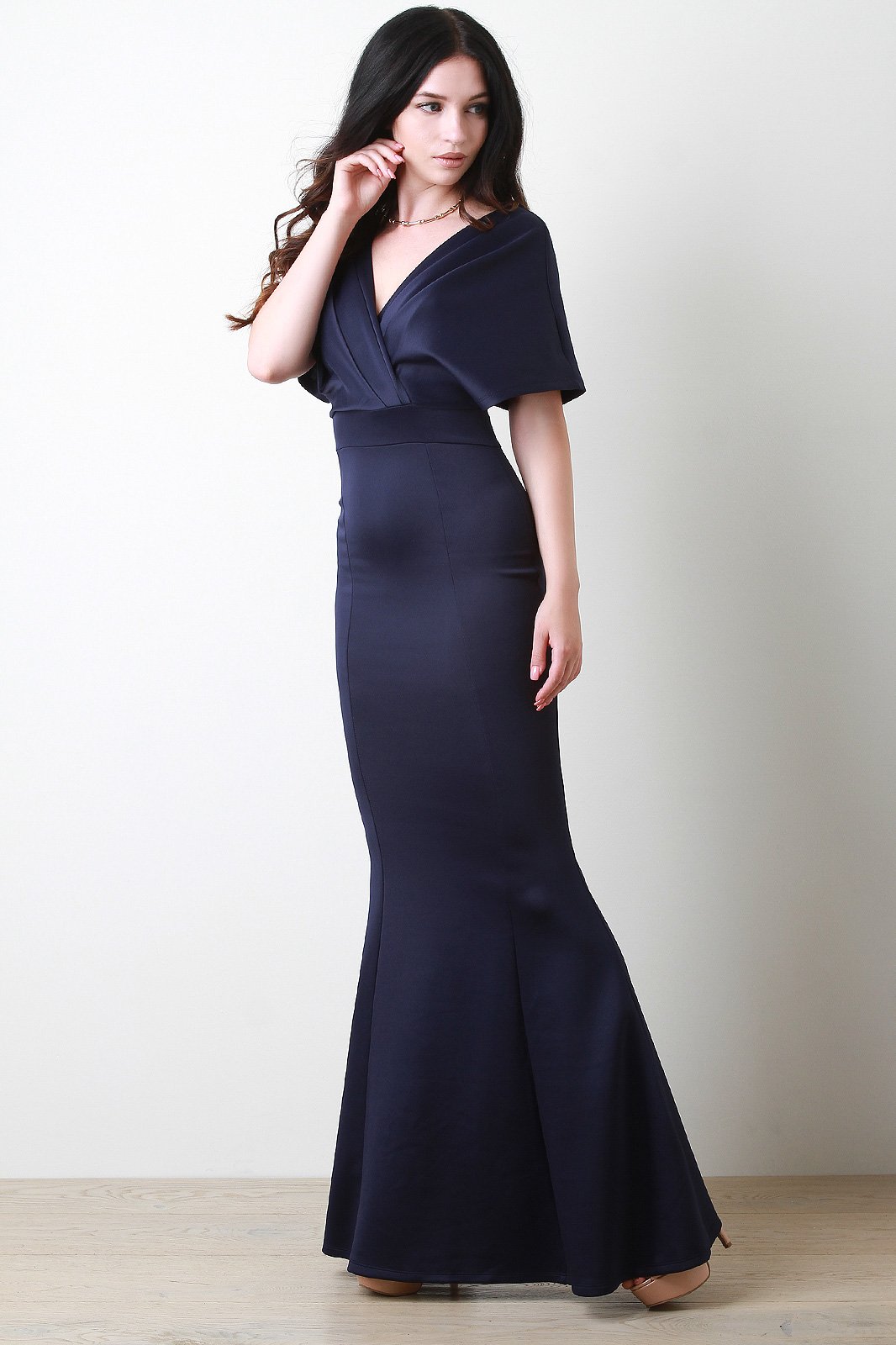 V-Neck Dolman Sleeve Mermaid Flare Maxi Dress