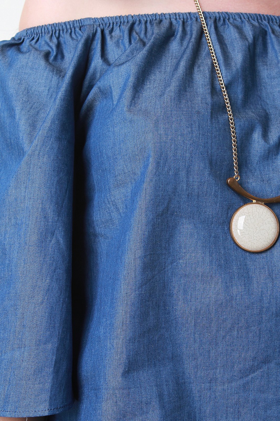 Chambray Off The Shoulder Wide Statement Sleeve Top