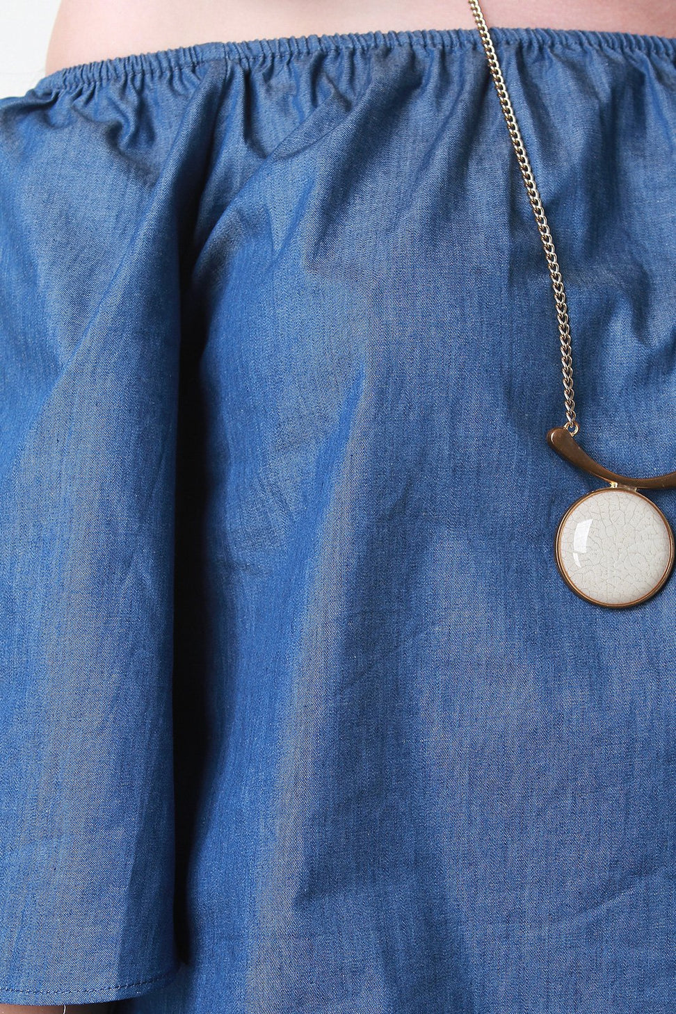 Chambray Off The Shoulder Wide Statement Sleeve Top