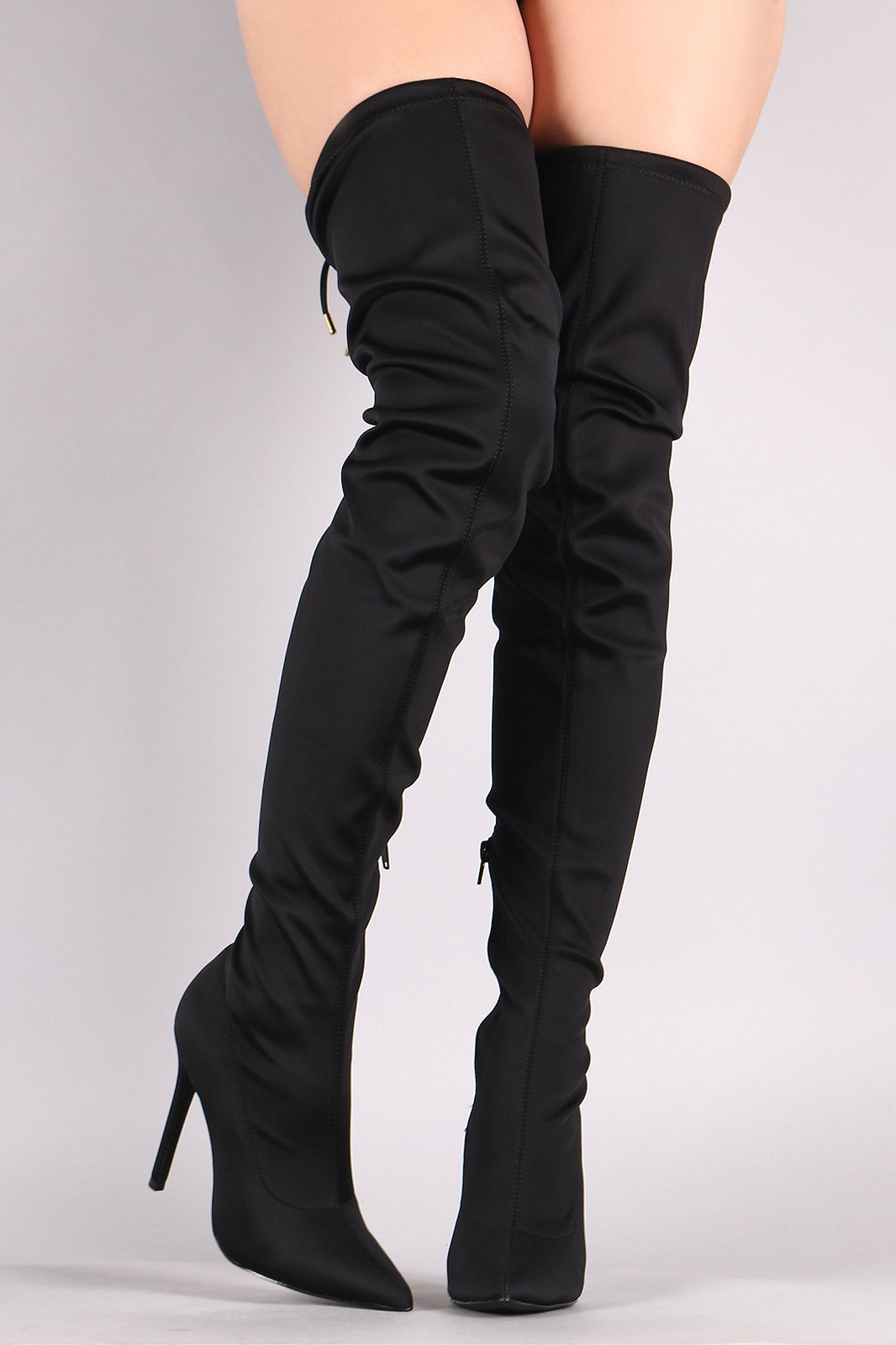 Liliana Pointy Toe Drawstring-Tie Stiletto Elastane Over-The-Knee Boots - NoveltyOne