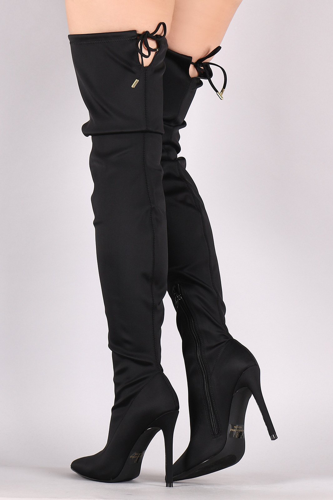 Liliana Pointy Toe Drawstring-Tie Stiletto Elastane Over-The-Knee Boots - NoveltyOne