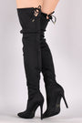 Liliana Pointy Toe Drawstring-Tie Stiletto Elastane Over-The-Knee Boots - NoveltyOne