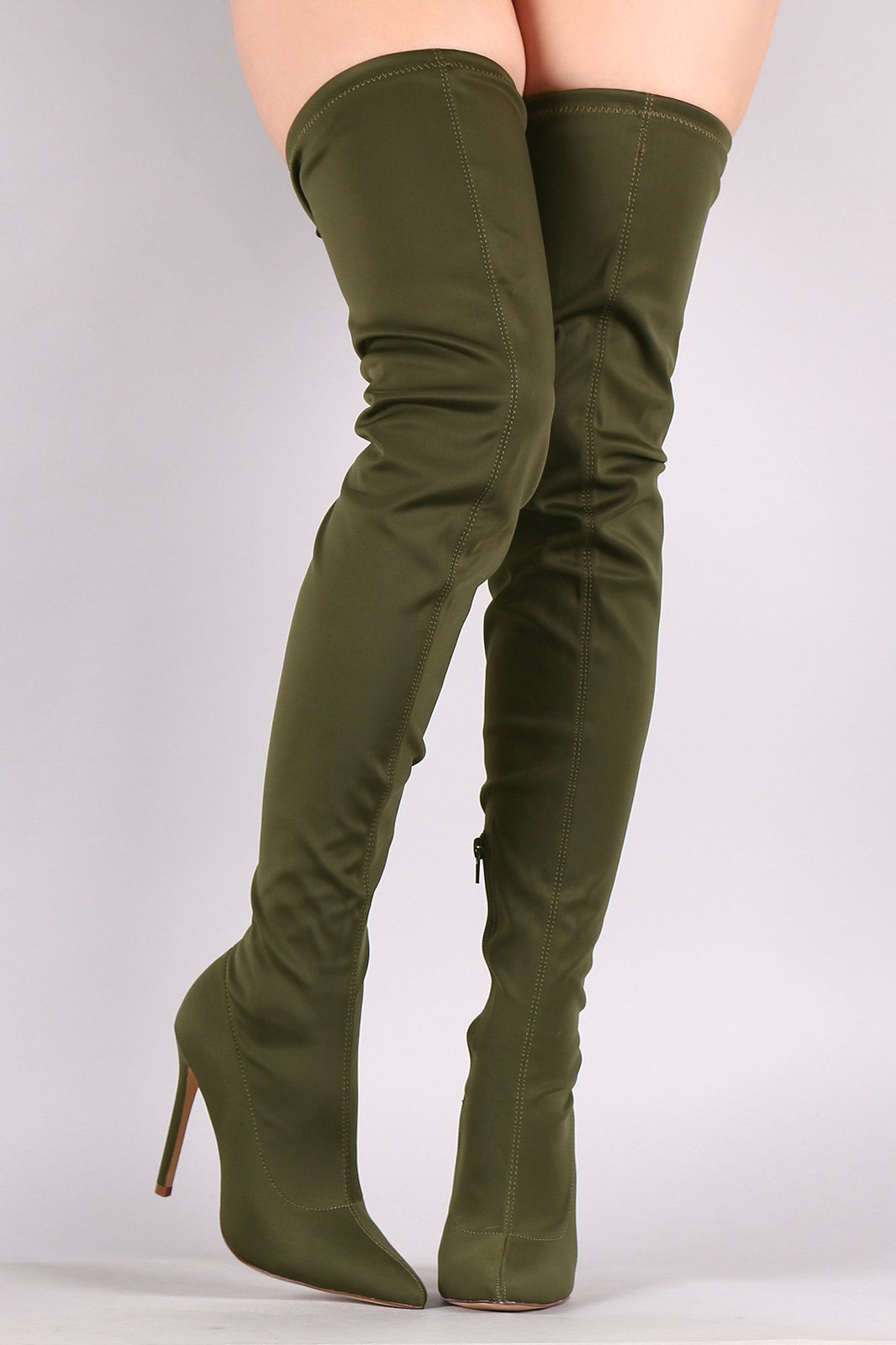 Liliana Pointy Toe Drawstring-Tie Stiletto Elastane Over-The-Knee Boots - NoveltyOne