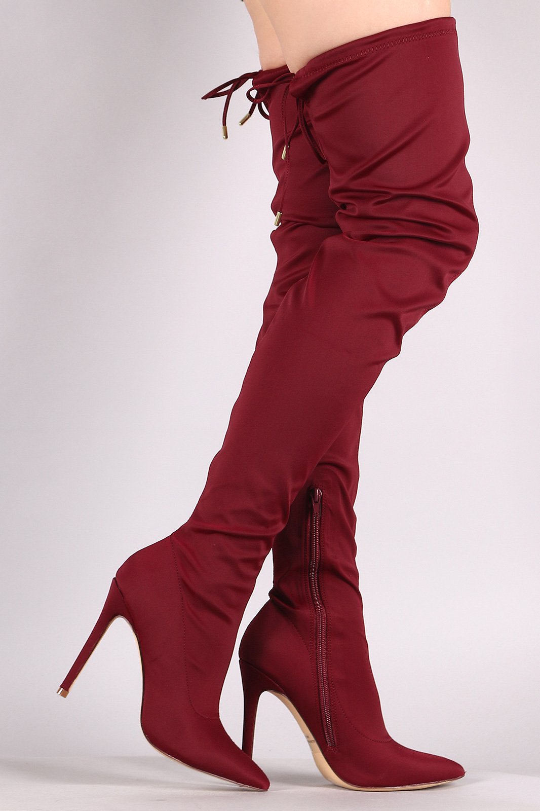 Liliana Pointy Toe Drawstring-Tie Stiletto Elastane Over-The-Knee Boots - NoveltyOne