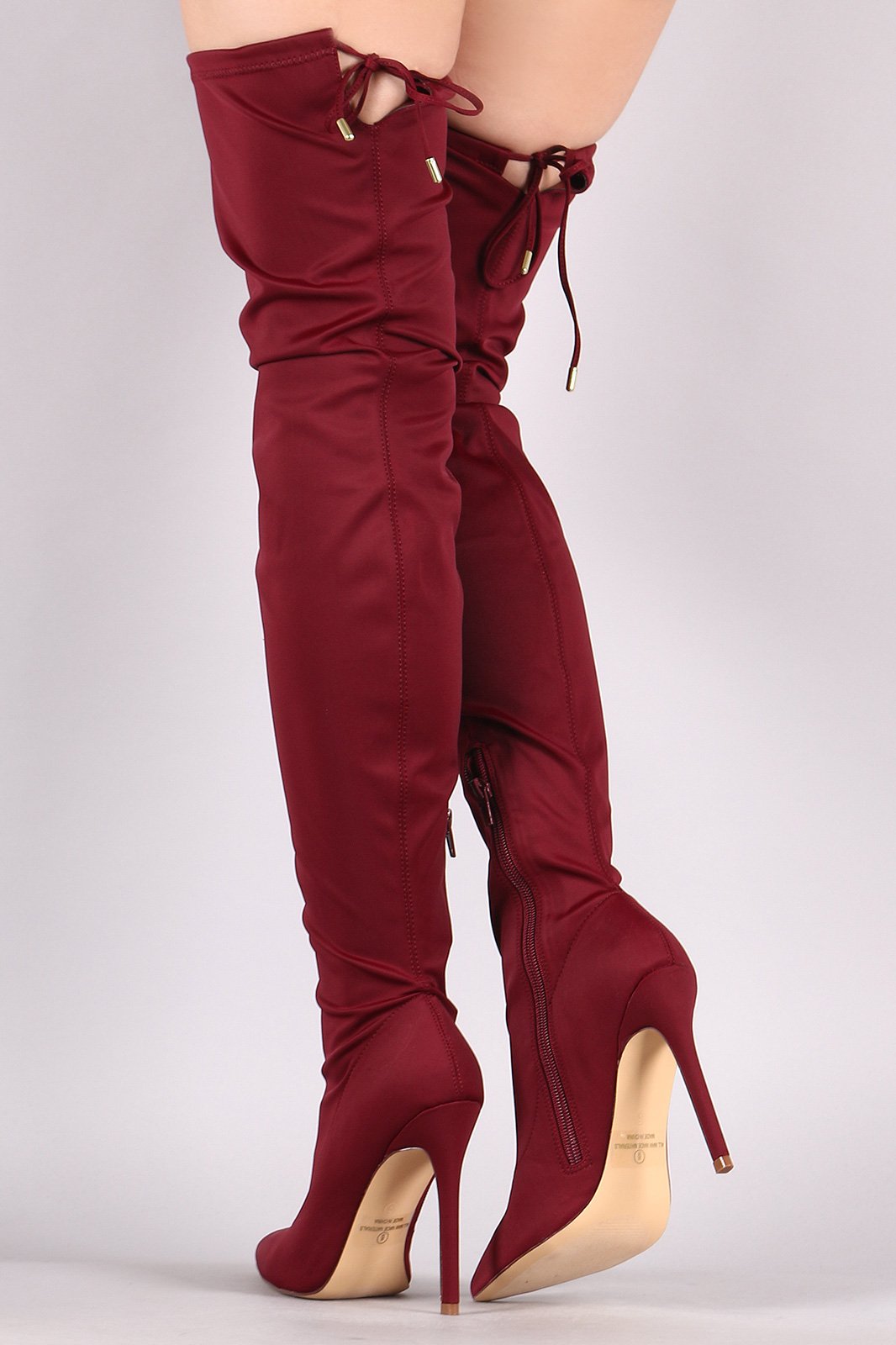 Liliana Pointy Toe Drawstring-Tie Stiletto Elastane Over-The-Knee Boots - NoveltyOne