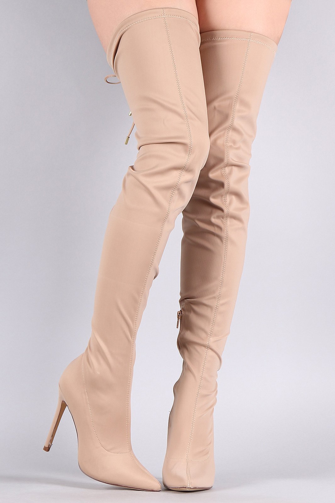Liliana Pointy Toe Drawstring-Tie Stiletto Elastane Over-The-Knee Boots - NoveltyOne