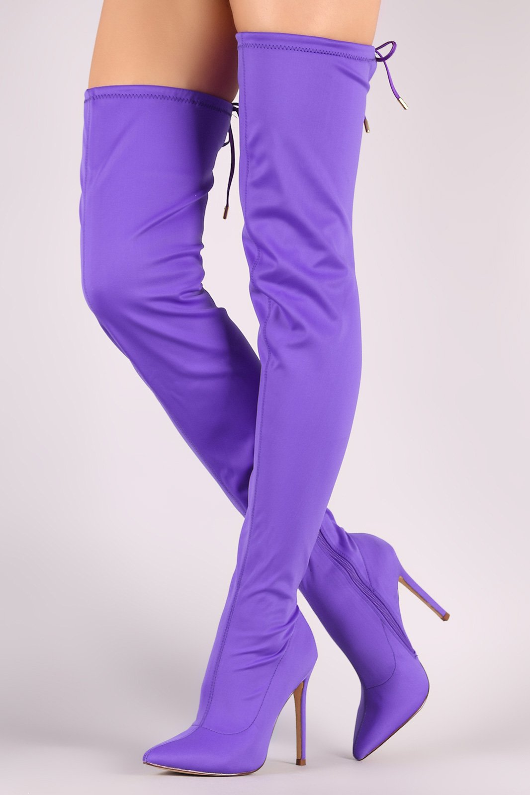 Liliana Pointy Toe Drawstring-Tie Stiletto Elastane Over-The-Knee Boots - NoveltyOne