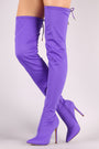 Liliana Pointy Toe Drawstring-Tie Stiletto Elastane Over-The-Knee Boots - NoveltyOne