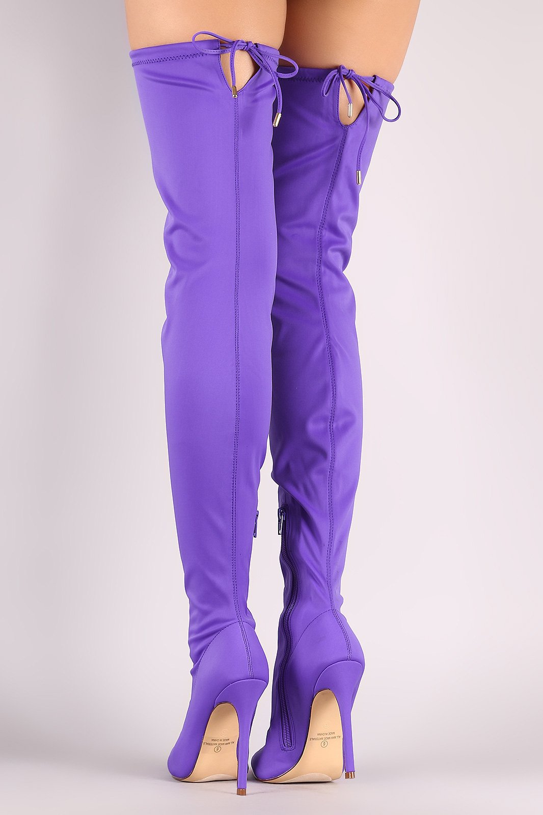 Liliana Pointy Toe Drawstring-Tie Stiletto Elastane Over-The-Knee Boots - NoveltyOne