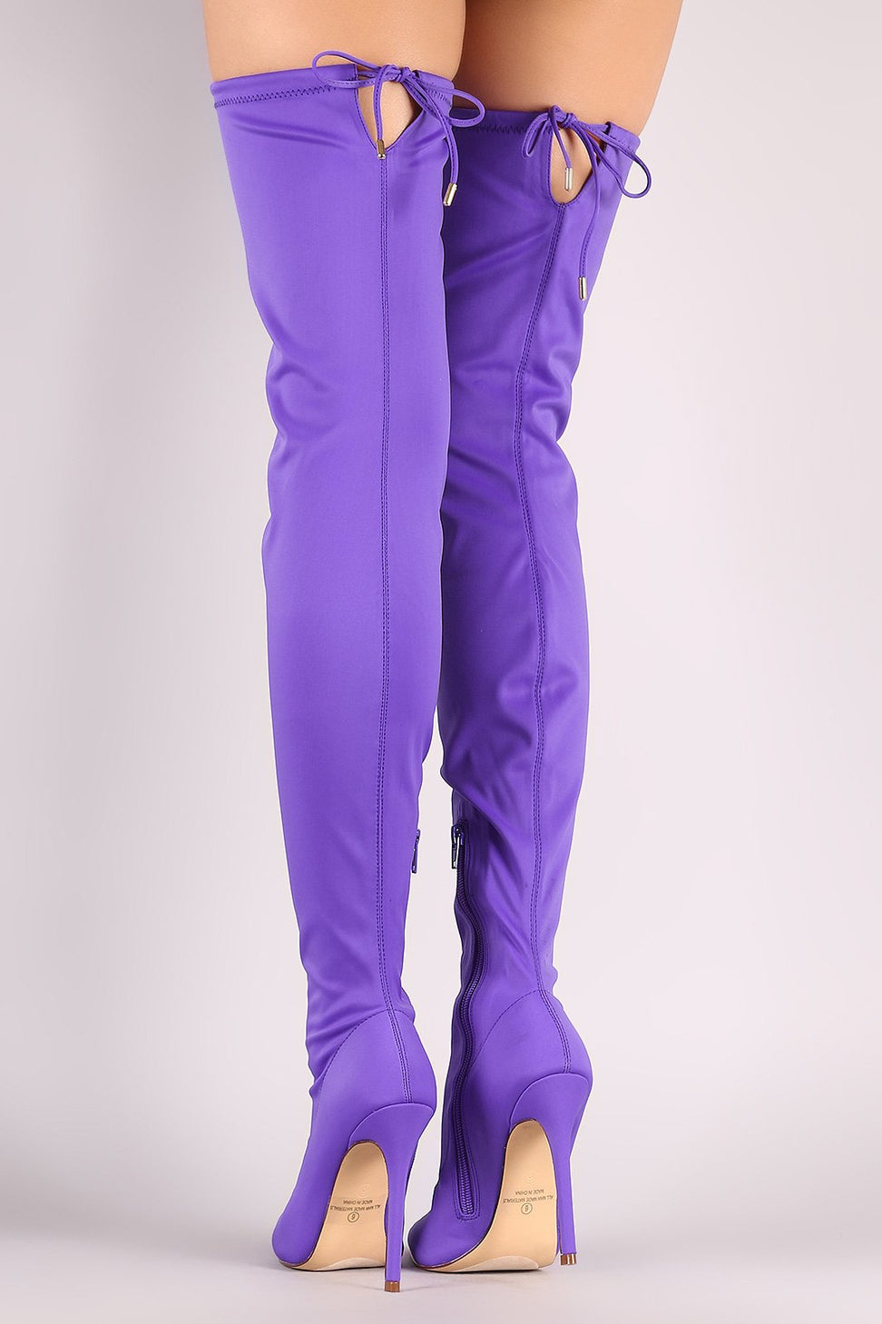 Liliana Pointy Toe Drawstring-Tie Stiletto Elastane Over-The-Knee Boots - NoveltyOne