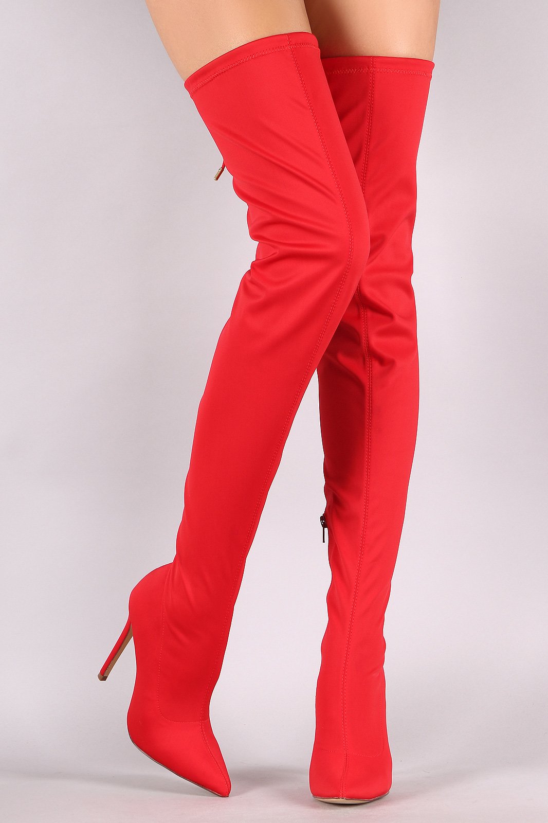 Liliana Pointy Toe Drawstring-Tie Stiletto Elastane Over-The-Knee Boots - NoveltyOne