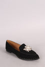 Qupid Jewel Embellished Suede Loafer Flat