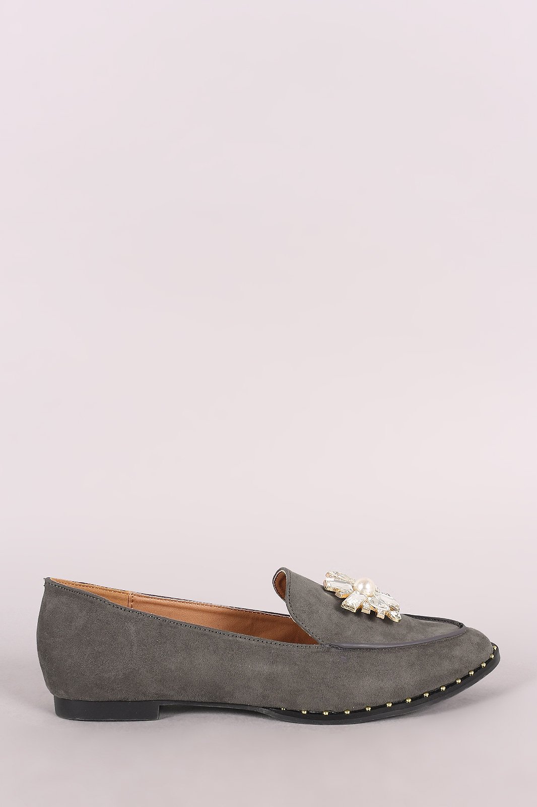 Qupid Jewel Embellished Suede Loafer Flat