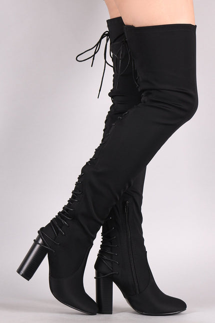 Elastane Back Corset Chunky Heeled Over-The-Knee Boots