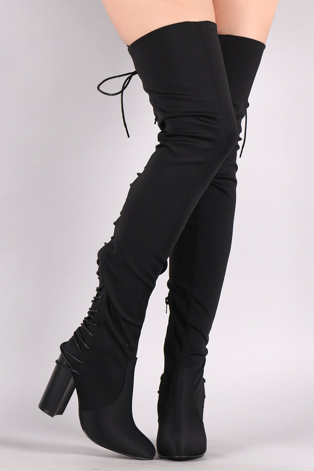 Elastane Back Corset Chunky Heeled Over-The-Knee Boots