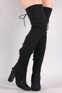 Elastane Back Corset Chunky Heeled Over-The-Knee Boots