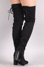 Elastane Back Corset Chunky Heeled Over-The-Knee Boots