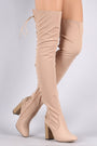 Elastane Back Corset Chunky Heeled Over-The-Knee Boots