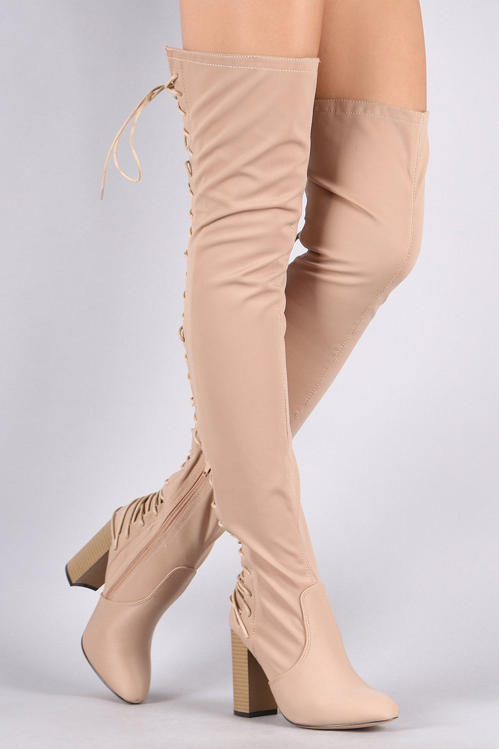 Elastane Back Corset Chunky Heeled Over-The-Knee Boots