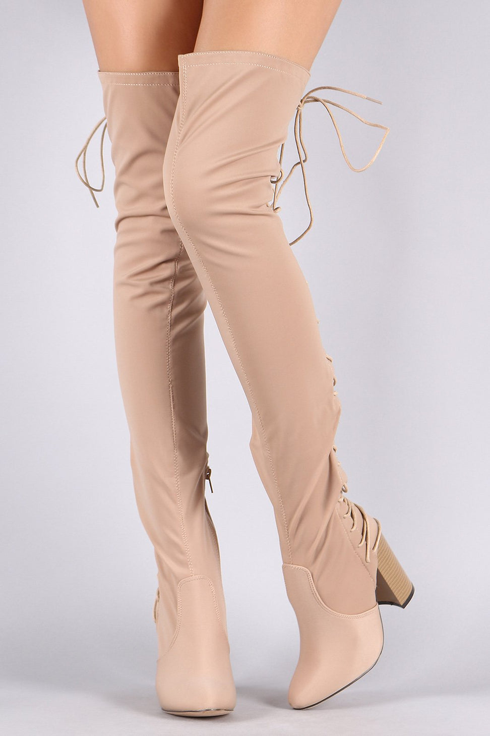 Elastane Back Corset Chunky Heeled Over-The-Knee Boots