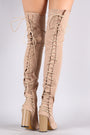 Elastane Back Corset Chunky Heeled Over-The-Knee Boots
