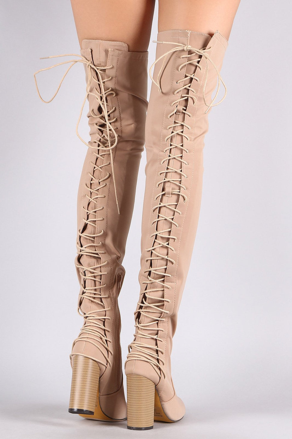 Elastane Back Corset Chunky Heeled Over-The-Knee Boots