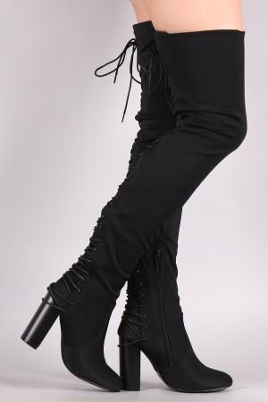 Elastane Back Corset Chunky Heeled Over-The-Knee Boots