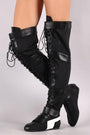 Striped Lace Up Strappy Over-The-Knee Flat Boots