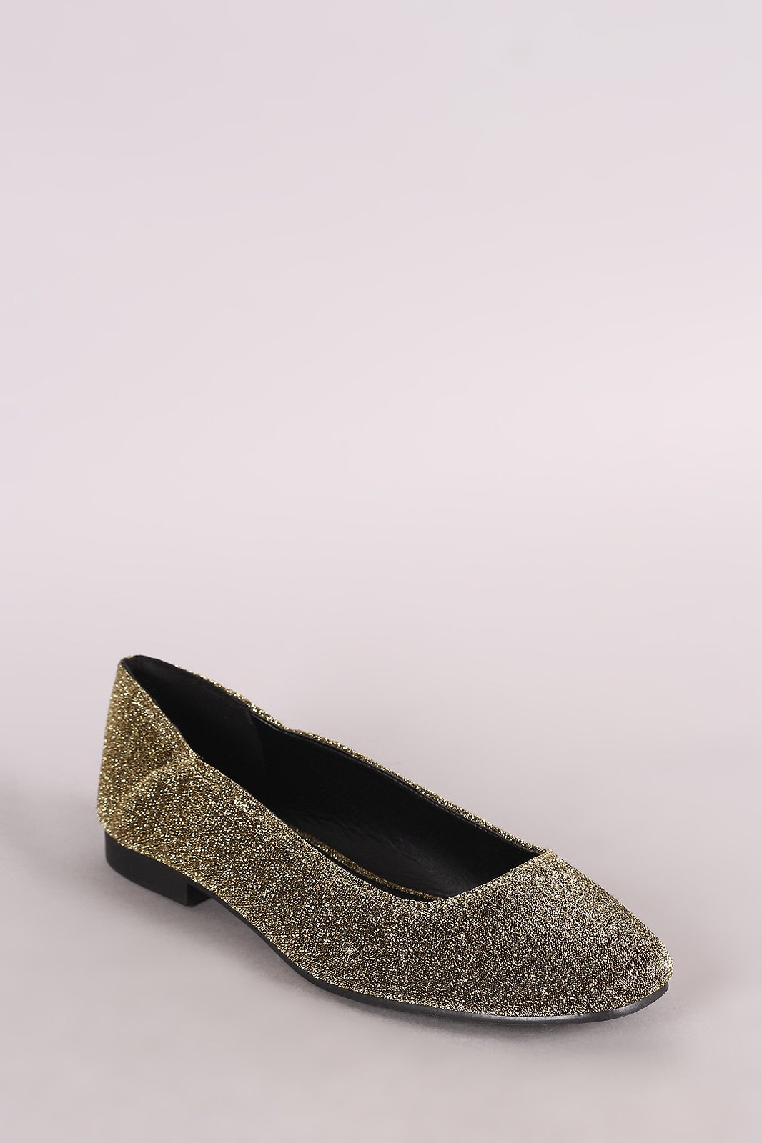 Qupid Metallic Glitter Mesh Round Toe Ballet Flat