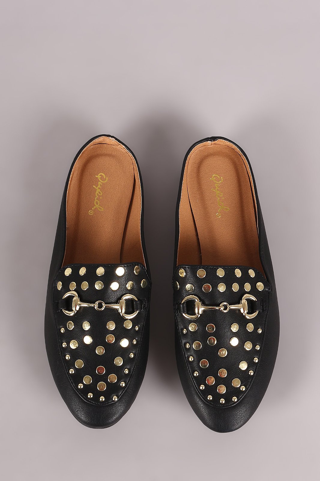 Qupid Studded Horsebit Ornament Mule Flat