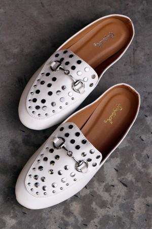 Qupid Studded Horsebit Ornament Mule Flat