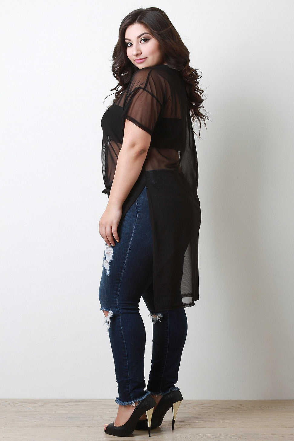 Semi-Sheer Mesh High-Low Top