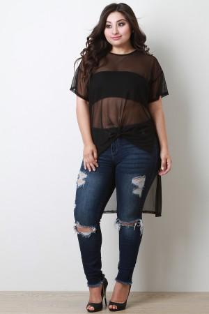 Semi-Sheer Mesh High-Low Top